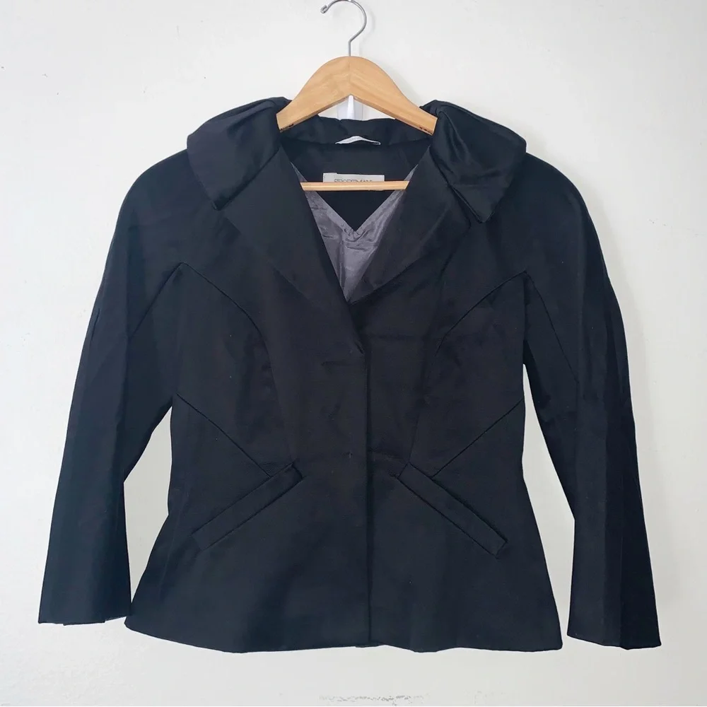 Sportmax Black Blazer Exaggerated Collar Snap Button Cotton Blend Sz 10 Jacket